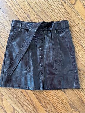 Topshop Faux Leather Belted Crocodile Embossed Skirt